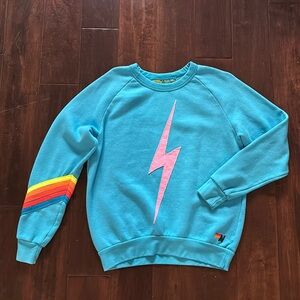 Aviator Nation Electric Blue Lightning Bolt Crewneck Sweatshirt S